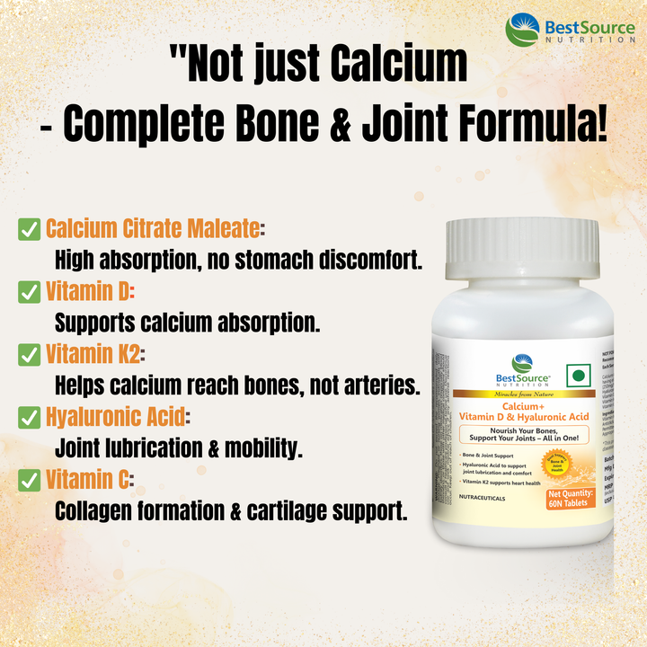 Calcium, Vitamin D, K2 & Hyaluronic Acid for Bone & Joint Support BestSourceNutrition.com Calcium, Vitamin D, K2 & Hyaluronic Acid for Bone & Joint Support BestSourceNutrition.com
