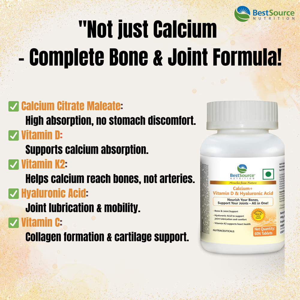 Calcium, Vitamin D, K2 & Hyaluronic Acid for Bone & Joint Support   BestSourceNutrition.com