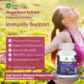 BestSource Nutrition GrapeSeed Extract Immunity Support supplement bottle shown with a woman outdoors, product text, and feature callouts.
