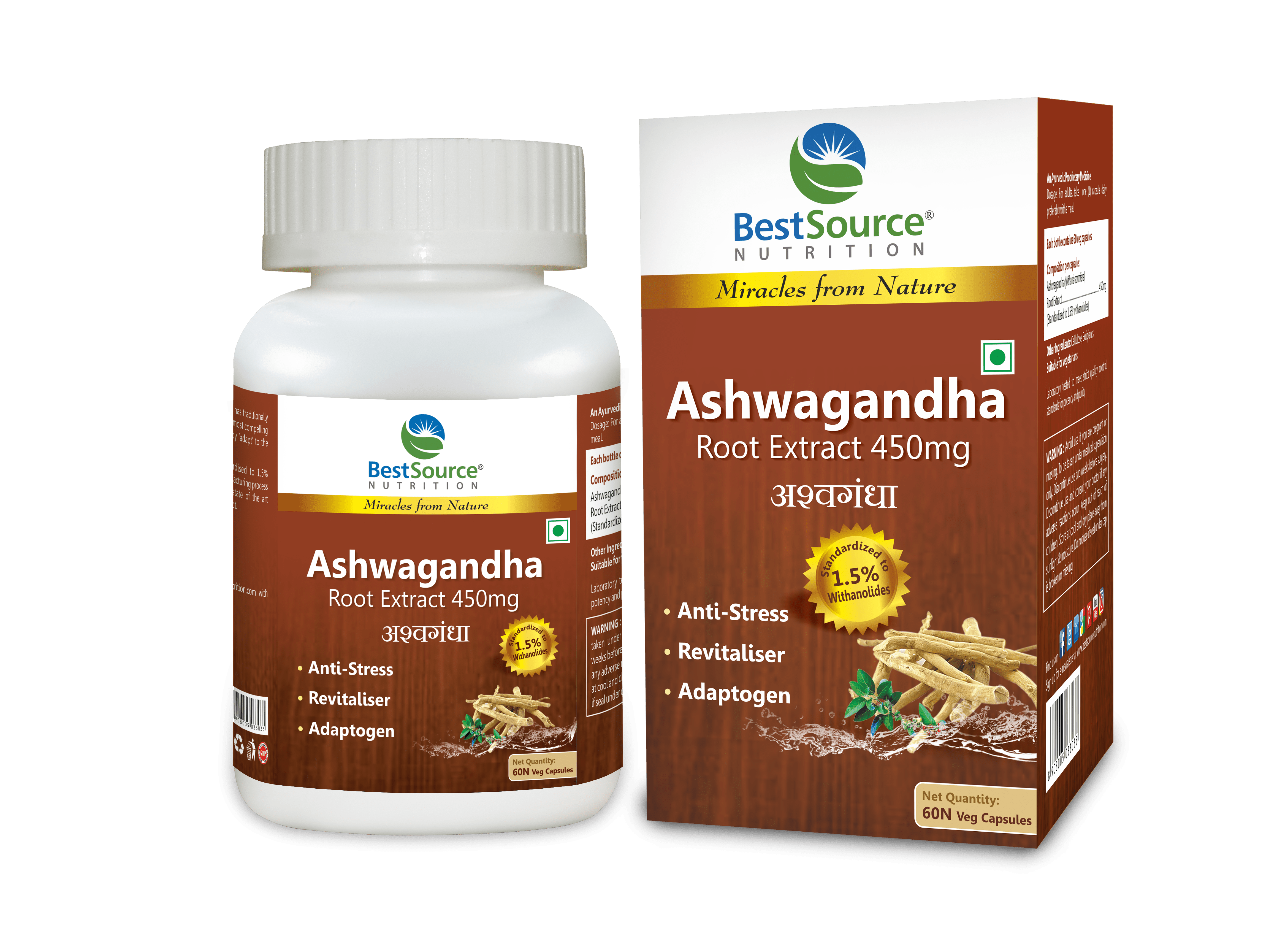 Ashwagandha Root Extract (450mg), 60 Veg caps